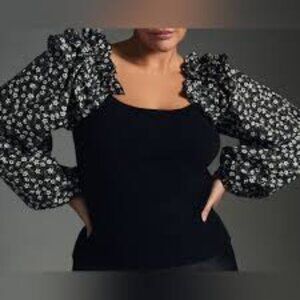 NWOT: Anthropologie  Woven Ruffle-Sleeve Floral Sweater Top Size 2X